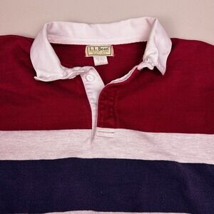 LL Bean Rugby Polo XL Unisex L/S Red White Blue Stripe Color Block USA Retro
